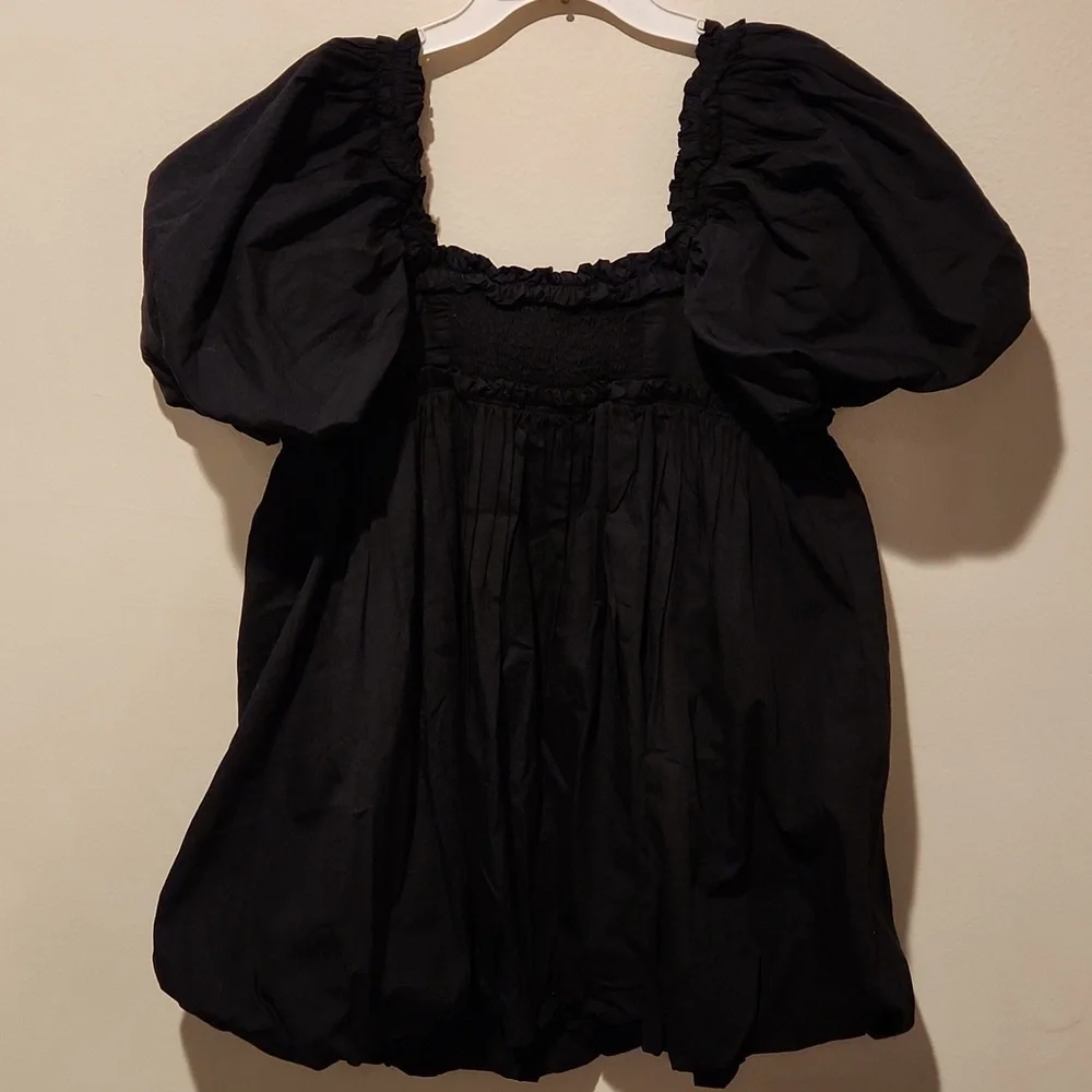 ❤️ NWT! FREE PEOPLE RENDEVOUS ME BLACK PUFF SLEEVE POPLIN MINI DRESS, MEDIUM